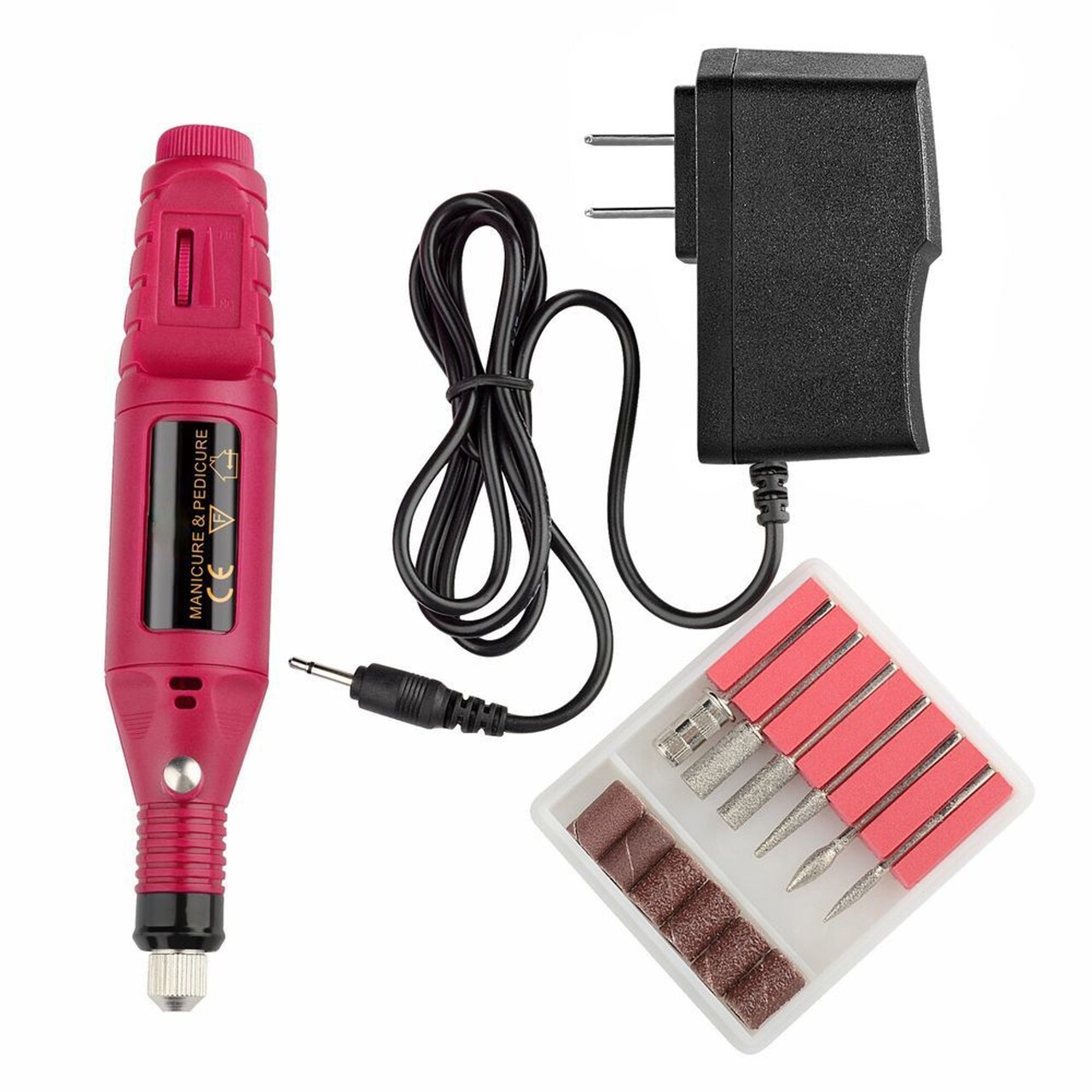 Zodaca Electric Nail Art Drill Kit 6-Bits Set, Professional Finger Toe Buffer Acrylics Nail Treatments Set, Pen Shape Manicure Pedicure Tools Nail Polishing Machine For Salon Personal, Red